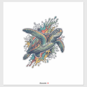 Vintage-Stichillustration Meeresschildkröte Splash Aufkleber