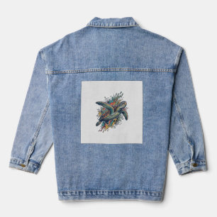 Vintage-Stichillustration Meeresschildkröte Splash Jeansjacke