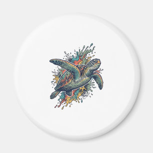 Vintage-Stichillustration Meeresschildkröte Splash Magnet