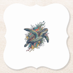 Vintage-Stichillustration Meeresschildkröte Splash Untersetzer