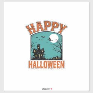 Vintage-Stichzeichnung Frohes Halloween Spukhaus D Aufkleber