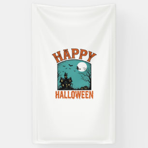 Vintage-Stichzeichnung Frohes Halloween Spukhaus D Banner