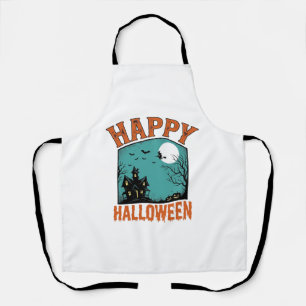 Vintage-Stichzeichnung Frohes Halloween Spukhaus D Schürze