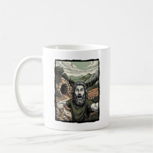 Vintage-Stichzeichnung überraschte bärtige Porträt Kaffeetasse