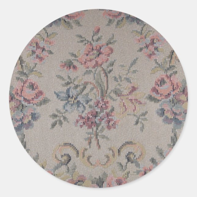 Vintage Stickerei Needlepoint Rose Tapestry Runder Aufkleber (Vorderseite)