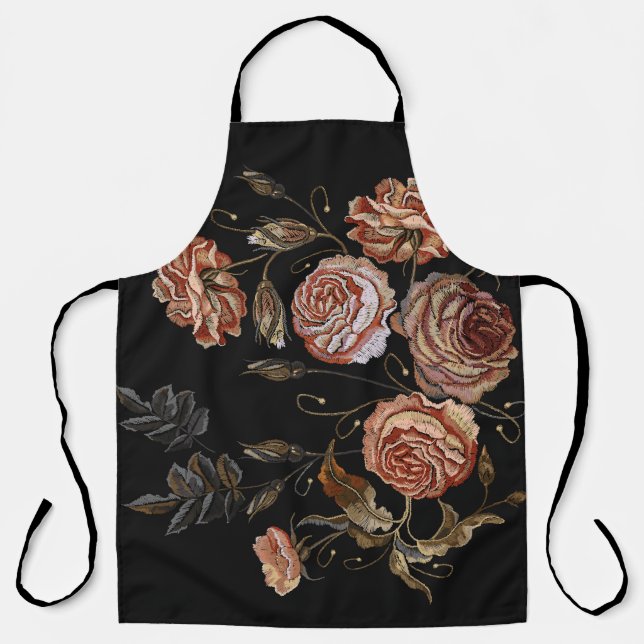 Vintage Stickerei: Rose auf schwarz. Schürze (Vorderseite)