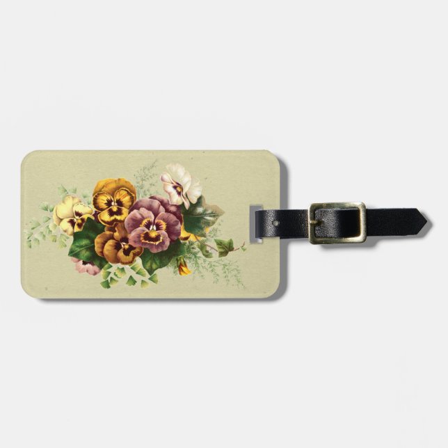 Vintage Stiefmütterchen bemalt Bouquet Gepäckanhänger (Vorderseite horizontal)
