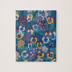 Vintage-Stiefmütterchen-Blumenmuster Blaues Cott