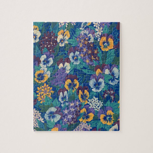 Vintage-Stiefmütterchen-Blumenmuster | Blaues Cott (Vertikal)