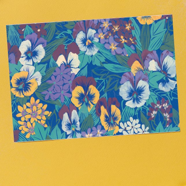 Vintage-Stiefmütterchen-Blumenmuster | Blaues Cott Postkarte (Von Creator hochgeladen)