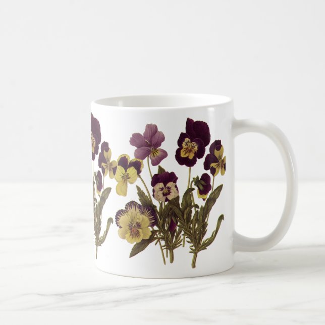 Vintage Stiefmütterchen im Blumengarten Blume Kaffeetasse (Rechts)