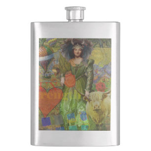 Vintage Stier Klassische Frauenporträt-Gotik-Kunst Flachmann