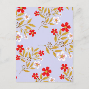 Vintage-Stil hübsche rote Blumen auf blauem Muster Postkarte