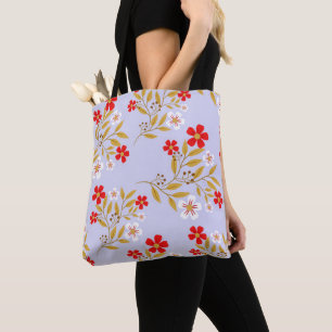 Vintage Stil hübsche rote Blumen auf blauem Muster Tasche