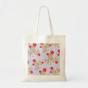 Vintage-Stil hübsche rote Blumen auf blauem Muster Tragetasche