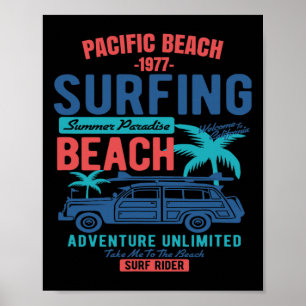 Vintage-Stil Pacific Beach Kalifornien Surfen Poster