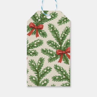 Vintage Stil Weihnachts-Tannen-Zweig und rotes Ban Geschenkanhänger