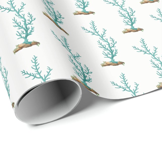 Vintage stilisierte Meereskoralle #4 Aqua Geschenkpapier (Rolleneckpunkt)