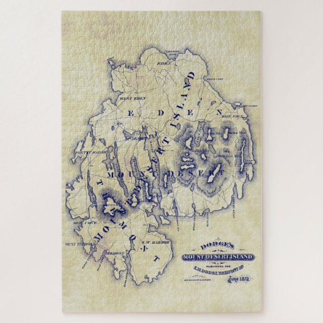 Vintage stilisierte Mount Desert Island MN Map Blu (Vertikal)