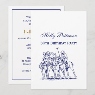 Vintage stilisierte Polo-Match Zeichne #1 Blau Einladung