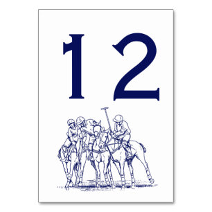 Vintage stilisierte Polo-Match Zeichne #1 Blau Tischnummer