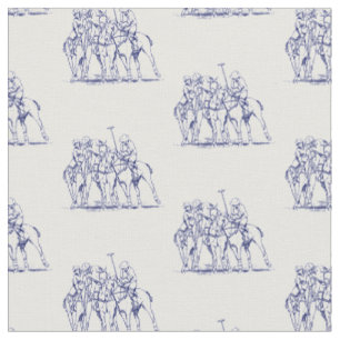 Vintage stilisierte Polo-Match-Zeichnung #1 Blau Stoff