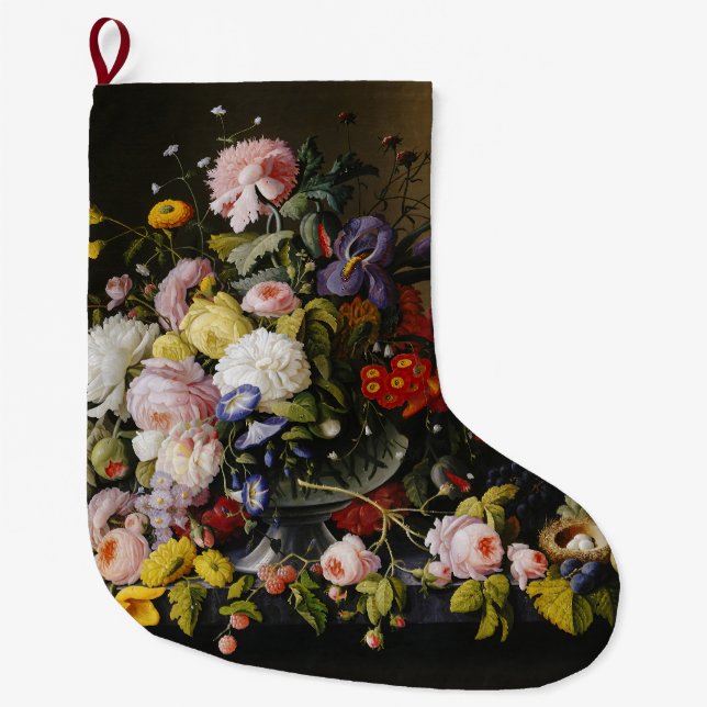 Vintage Stillleben Blume und Früchte Großer Weihnachtsstrumpf (Vorderseite)
