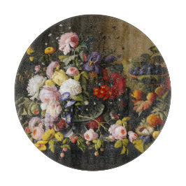 Vintage Stillleben Blume und Früchte Schneidebrett