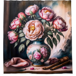 Vintage Stilmalerei Bouquet von Blume Vase Duschvorhang