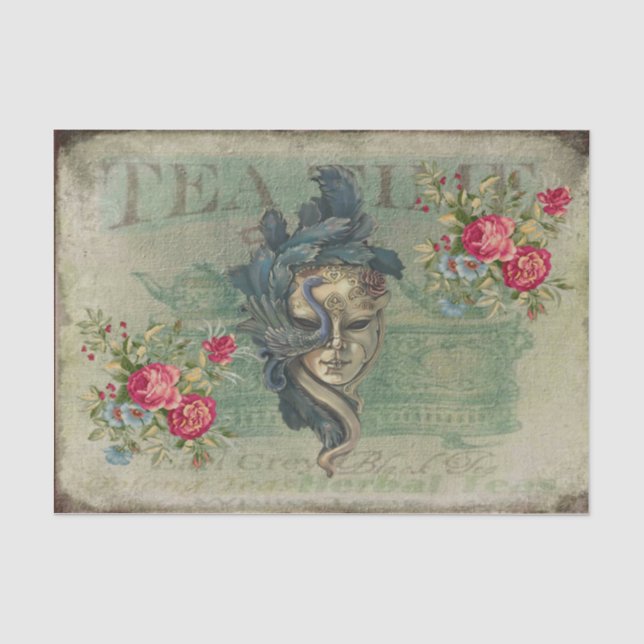 Vintage Stilmaske, Blume, Teezeit Seidenpapier (Vorderseite)