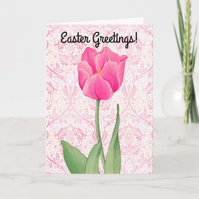 Vintage Stilpink Tulip Osterkarte Dankeskarte (Vorderseite)