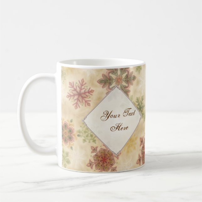 Vintage Stilschneeflocken mit anpassbarem Text Kaffeetasse (Links)