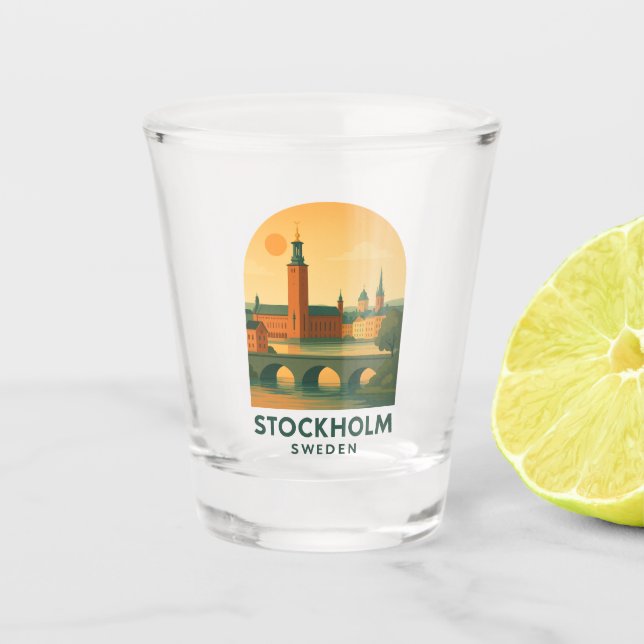 Vintage Stockholm Sweden Travel – Scandinavian  Schnapsglas (Vorderseite)