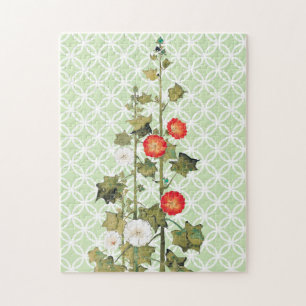 Vintage Stockrosen-Blumen-Kunstpuzzle