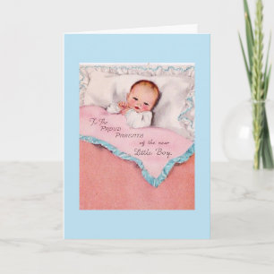 Vintage - Stolze Eltern eines neuen Babyjungen, Karte