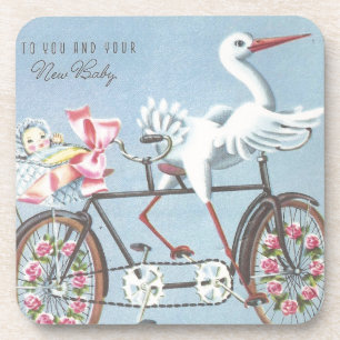 Vintage Storch auf Fahrrad für Dich und Dein Baby Untersetzer