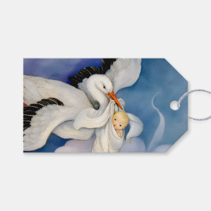 Vintage Storch liefert Baby-Wasserfarbe  Geschenkanhänger