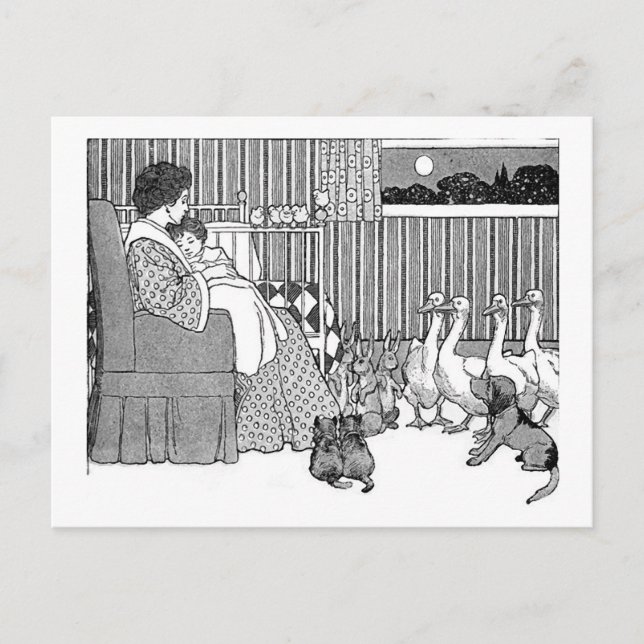 Vintage Story Time in Black & White Postkarte (Vorderseite)