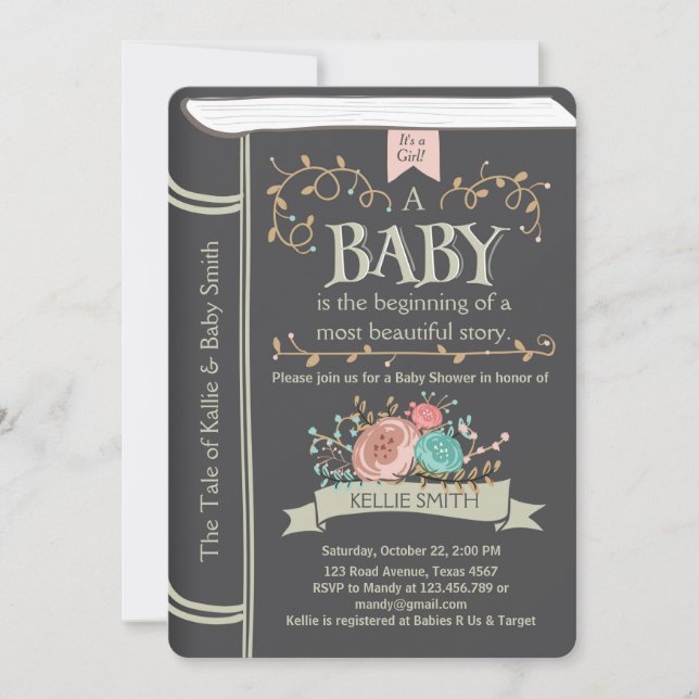 Vintage Storybook-Babyduscheneinladung Unisex Einladung (Vorderseite)