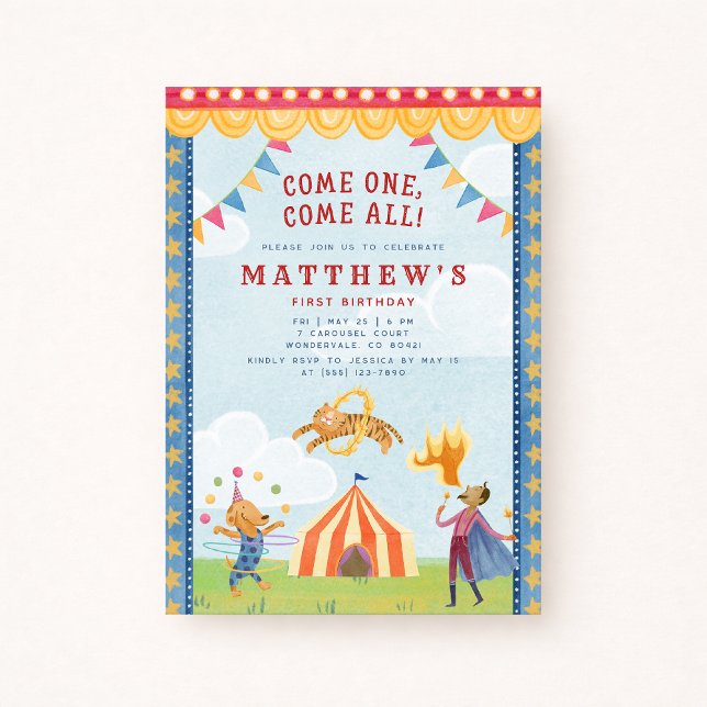 Vintage Storybook Circus First Birthday Invitation Einladung (Von Creator hochgeladen)