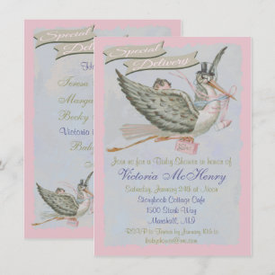 Vintage Storybook Stork Baby Shower Invitations