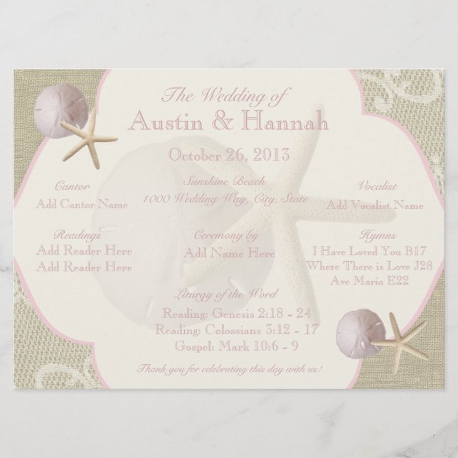 Vintage-Strand-Hochzeitsprogrammkarte Programm (Vorderseite)