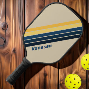 Vintage-Strand-Sand gestreift mit Namen Pickleball Schläger