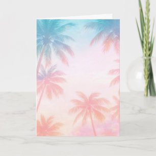 Vintage-Strand-Sonnenuntergang-Palmen-Pastell Karte