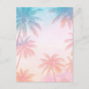 Vintage-Strand-Sonnenuntergang-Palmen Pastell Postkarte