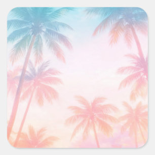 Vintage Strand Sonnenuntergang Palmen Pastell Quadratischer Aufkleber