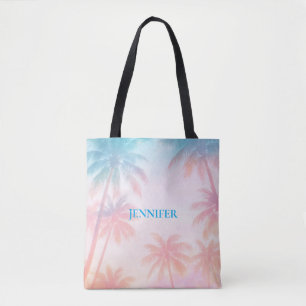 Vintage-Strand-Sonnenuntergang-Palmen Pastell Tasche