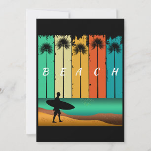VINTAGE STRAND SURFER SURFEN PALMEN EINLADUNG