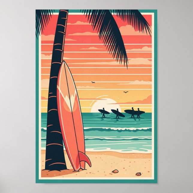 Vintage-Strand-Surfplakat Poster (Vorne)