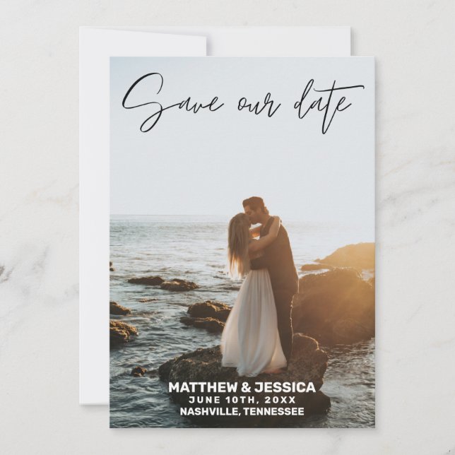 Vintage Strandhochzeit Save the Date (Vorderseite)